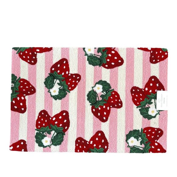Peking Handicraft Other - Pink & White Striped Strawberry Hooked Rug 27x40 by Peking Handicraft NEW